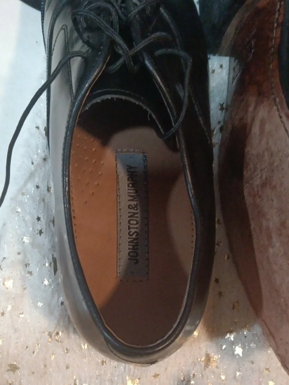 Johnston & Murphy Black Leather Cap-Toe Oxfords
